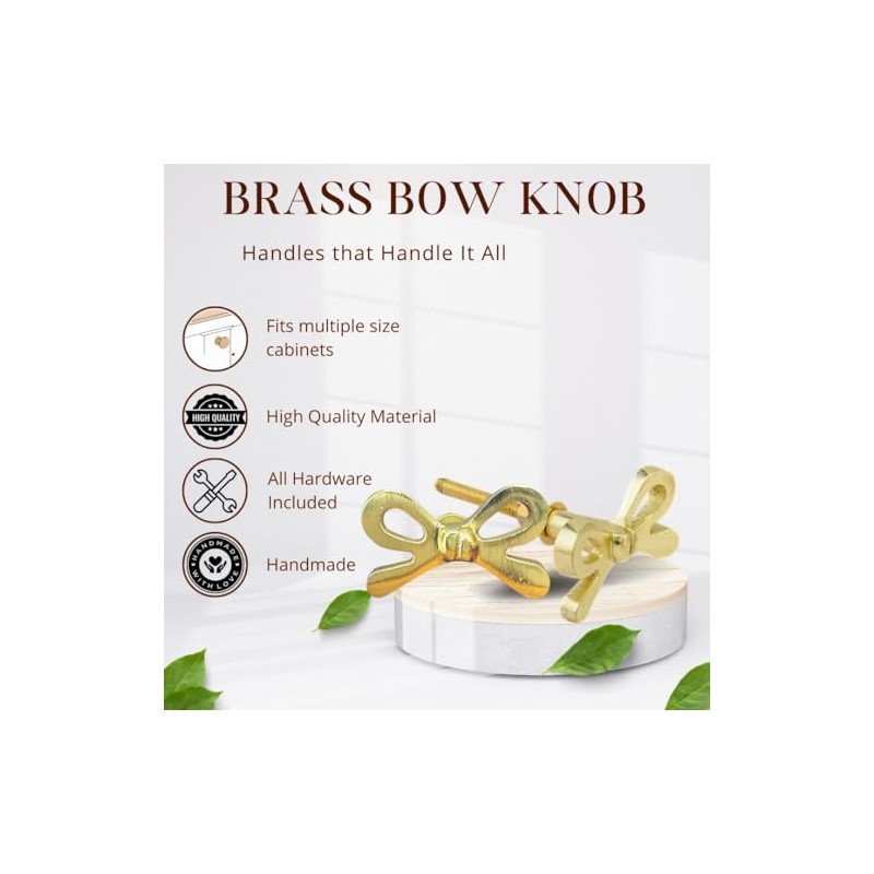 Perilla Home Set of 6 Brass Bow Knobs for Cabinet