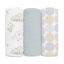 Soarwg Kids Muslin Swaddle Baby Blanket Muslin Cloths for Newborns, Pack of 3 Muslin Blanket, Large 95 x 100cm for Baby Shower Duck