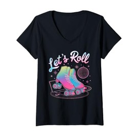 Womens Girls Roller Skating Party Favors Adult Roller Skates Women V-Neck T-Shirt