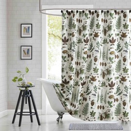 BESTRIPES Fabric Shower Curtain 78 Inches Long, Brown and Green Natural Botanical Leaf Pinecone Print Shower Curtains for Bathroom, 72" W x 78" H