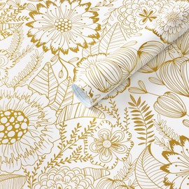 CiCiwind Gold Peel and Stick Wallpaper White and Gold Floral Contact Paper Modern Boho Removable Self Adhesive Waterproof Wall Paper Eco-Friendly Wallpapers for Bedroom Bathroom Cabinets 17.3"x78.7"