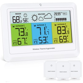 Brifit Digital Thermo-Hygrometer with 3 Sensors, Wireless Weather Station with Temperature, Humidity & Air pressure, Indoor Outdoor Thermometer with Weather forecast, Temperature Alert, MAX/MIN Record