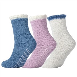 Jormatt 3 Pairs Womens Fuzzy Socks Winter Slipper Socks Non-Slip Grip Fuzzy Socks Warm Non Slip Fluffy Socks Soft Hospital Sock, Pureple A