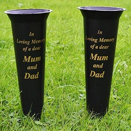 In Loving Memory of a Mum & Dad Verse Graveside Memorial Grave Spiked Flower Vase Plastic with Gold Lettering