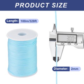 sourcing map 2mm Polypropylene Rope Braided Ropes, 100m Nylon Rope Hollow Utility Cord for Clothesline, Camping, Hiking, Outdoor, Sky Blue