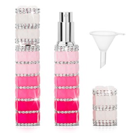 TTOYOUU Travel Perfume Atomizer Refillable Bottle, 12ml Rhinestone Mini Perfume Bottles Empty Refillable Travel Atomizer Sprayer with Funnel (Pink White)
