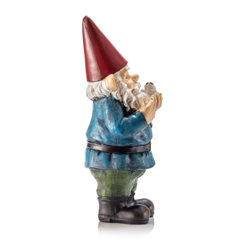 Alpine Corporation 12" Tall Outdoor Garden Gnome with Bird Yard