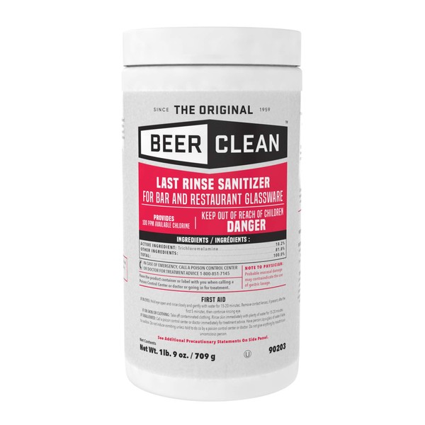 BEER CLEAN 90203 Last Rinse Sanitizer for Commercial Restaurant Barware & Glass Cleaning System, Powder, 25-Ounce