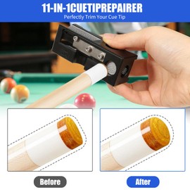 YOZAIUUI 11 in 1 Billiard Cue Tip Shaper: Multifunctional Snooker Cue Tip Repair Kit Durable Pool Cue Accessories for Billiard Stick Tips Maintenance Repairing and Shaping - Black