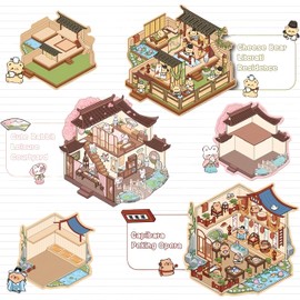 DSNJPZX 5 Sets DIY 3D House Stickers - Fun DIY Stickers Scene Make Your Own Supermarket - Cute 3D Korean Cartoon Scene Stickers for Adult Relief Stress Pass The Time