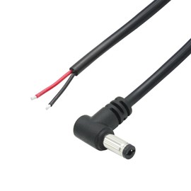 4Pcs DC 5.5mm x 2.1mm Male Plug Power Pigtail Wire 1M/3FT,18AWG 90 Degree Right Angle DC5521 Male Plug Jack to 2 Pin Bare Wire Open End Power Cable,for DC Power Supply Cable Repair Replacement