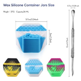 Patelai 5 Pieces Wax Silicone Container Jar Tools Include 26 ml Non Stick Hexagon Honeybee Jar Oil Kitchen Storage Container with 5 Inch Wax Mat Pad and Carving Tool