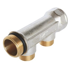 SOMATHERM FOR YOU - Sanitary Distributor in Nickel Plated Brass Male-Female 20/27 Self Sealing and Aligned 2 Branches with Flat Seat in Male 15/21