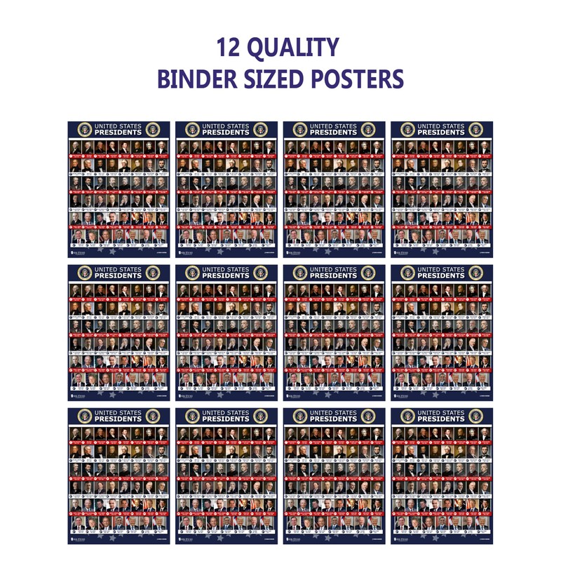US Presidents posters 12 pack Binder Size 8.5x11 NEW 2025