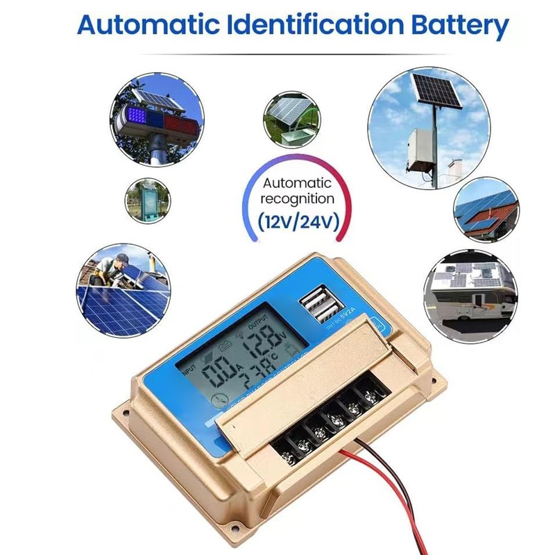 MPPT Solar Charge Controller, 12V 24V Adaptive Solar Panel Regulator
