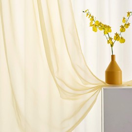 TOAVA DECO Light Yellow Sheer Voile Curtains Translucent Solid Color Window Treatment 108 Inches Long Panels Rod Pocket Light Yellow Sheers for Bedroom Living Room 2 Panels 52x108
