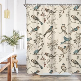 EGLGCC Floral Vintage Shower Curtain Standard Bird Farmhouse Beige Flower Cute Cream Retro Rustic Country Boho Botanical Antique 72x72 Inch Fabric Polyester Cloth Washable Bathroom Decor 12 Hooks