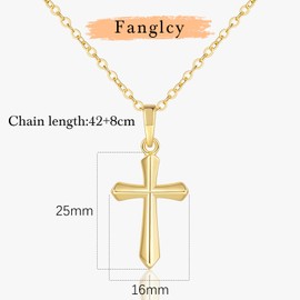 Fanglcy Cross Necklace for Women Gold Cross Necklaces for Women 14K Gold Crosses Pendant Necklaces for Womens Simple Lines Outline Elegant Shape Womens Crosses Chain Necklace