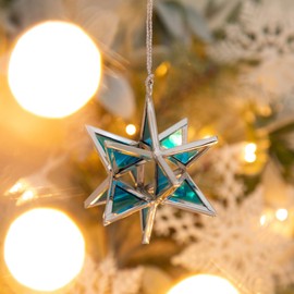Handcrafted Stained Glass Moravian Star Ornament 3D Fair Trade Christmas Tree Decoration Multidimensional Home Decor Unique Design (Turquoise, Medium)