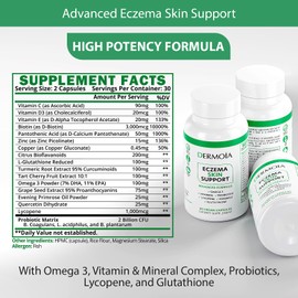 DERMOIA Eczema Supplements - Formulated Dyshidrotic Eczema Pills for Adults - Providing Eczema Relief, Targeting the Intervention of Eczema, Irritated Dry Skin, and Enhanced with Psoriasis Supplements