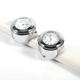 Motorcycle Handlebar Clock Thermometer, Waterproof Universal 7/8" 1 Inch Motorbike Handlebar Mount Clock and Thermometer Temp