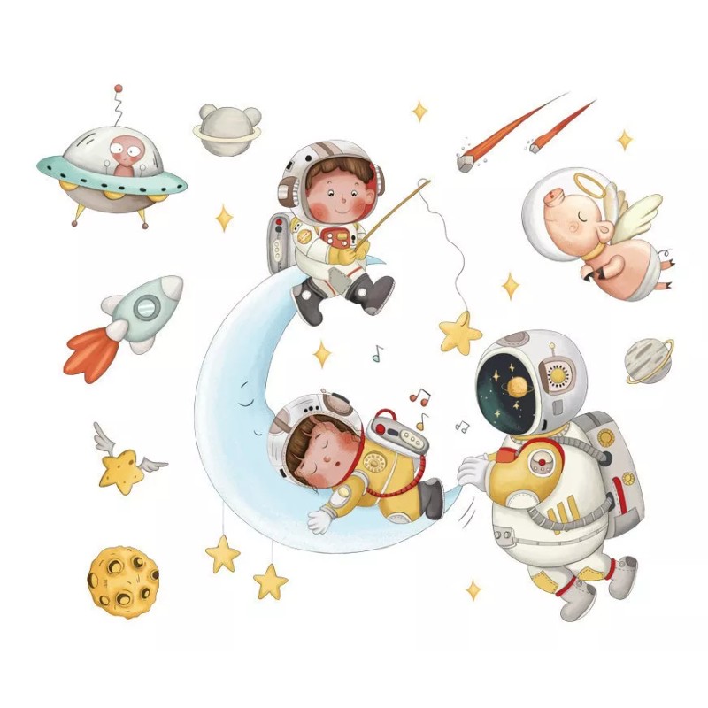 DaraBaby Vinil Decorativo Astronauta Nave Espacial Luna Niño Bebé