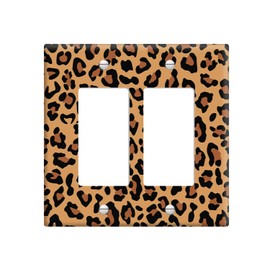 2 Gang Rocker Wall Plate Cover Brown-Black Leopard Spot Decorative Dual Outlet Covers Light Switch Covers Electrical Faceplate for Bedroom Kitchen Home