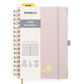 POPRUN Lined Spiral Journal Notebook [A5-5.75'' x 8.25''] - 120 GSM Thick Paper, 141 Numbered Pages, College Ruled Notebook for Men & Women with Pocket, Index Tabs, 8 Perforated Sheets, Light Pink