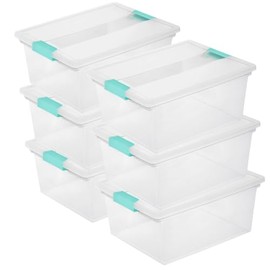 Tribello 6-Pack 12 Qt Stackable Plastic Storage Bins with Lids Clip Box, Organizing Solution for Crafts, Supplies and Office Items