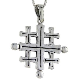 1 1/8 inch Sterling Silver Jerusalem Cross Necklace for Women & Men 20 inch BXR_120