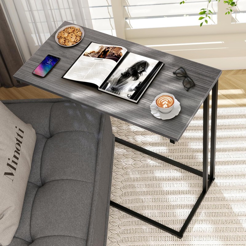 CAMOAT C-Shaped Side Table, Modern End Table with Metal Frame,