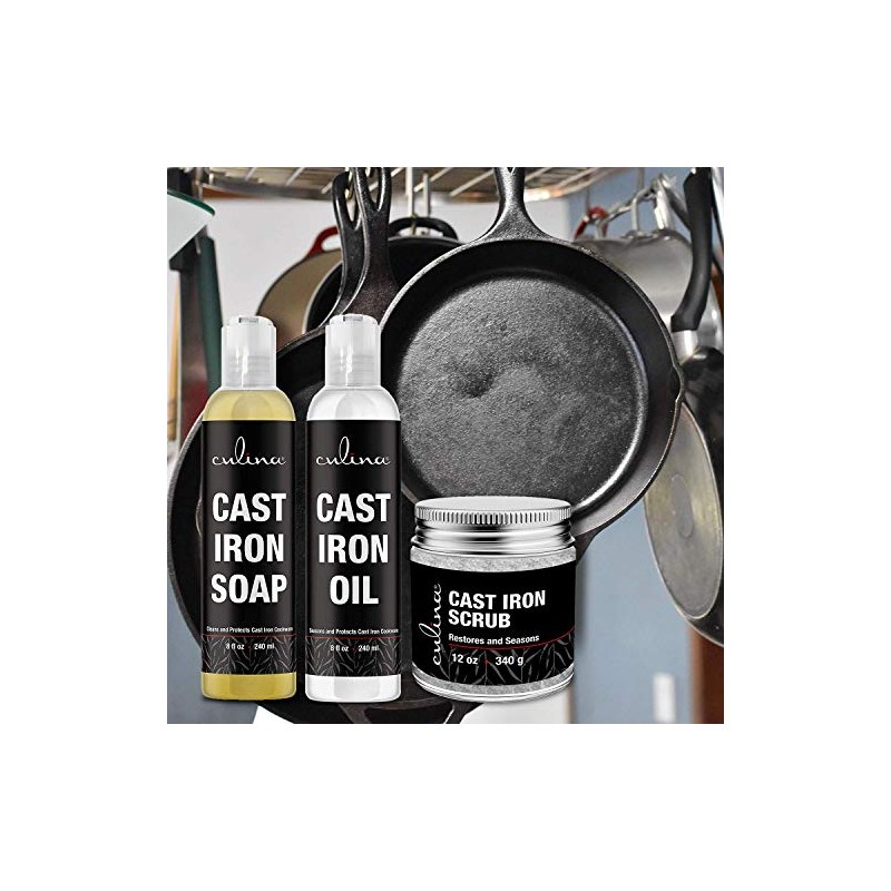 Culina Supreme Cast Iron Care Set: Restoring Scrub, Cleaning Soap