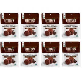 Emmy's Organics Dark Cacao Coconut Cookies (Pack of 8) | Gluten-Free, Organic, Vegan, Paleo-Friendly