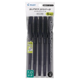 Pilot PBSGC50M5BB Super Grip G Permanent Ballpoint Pen, Cap Type, 1.0, Black, 5 Pens