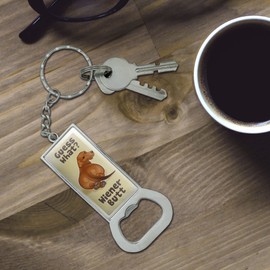 Guess What Wiener Dog Butt Dachshund Funny Keychain Rectangle Chrome Plated Metal Bottle Cap Opener
