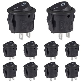 VEXUNGA Rocker Switch Mini Rocker Switch 2-Pin Round Black On/Off Switch Small 3A 250V AC 6A 125V 15mm Plastic Push Button Switch Pack of 10