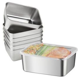WANDGU Pack of 6 Stainless Steel Food Storage Containers: 13 x 10 x 5 cm Stainless Steel Food Storage Boxes, Food Storage Containers with Lid, Stainless Steel Fridge Organiser, Meal Prep Boxes,