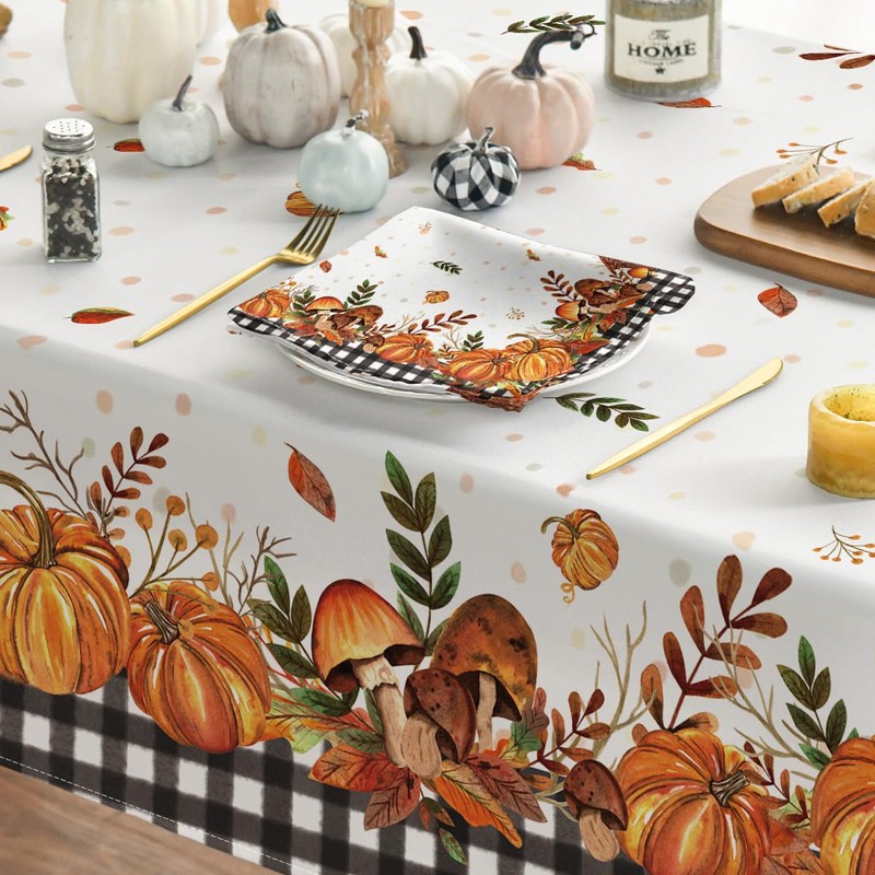 Horaldaily Fall Tablecloth 52x70 Inch Rectangular, Thanksgiving Autumn Harvest Pumpkin