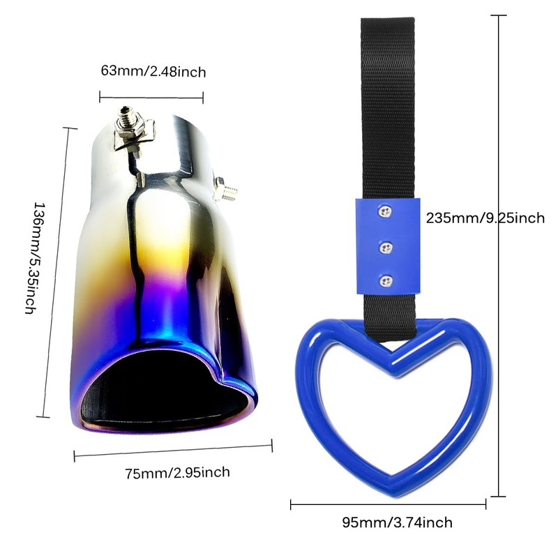 OtpOutopa Heart Shaped Exhaust Tips 2.5 Inch Inlet Tailpipe End