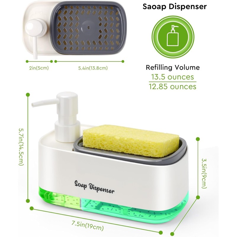 LINZOM Hand and Dish Soap Dispenser Set for Kitchen Dual
