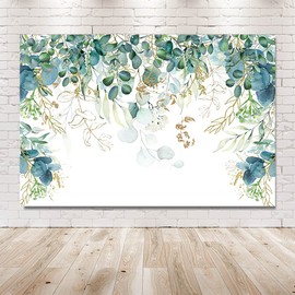MEHOFOND 7x5ft Gold Green Eucalyptus Leaves Portrait Backdrop Boy Girl Newborn Baby Shower Wedding Bridal Shower Birthday Party Photography Banner Photoshoot Studio Props