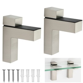 Glass Clamp, Adjustable Wood/Glass Shelf Bracket Wall Mount, Brushed Nickel, 2 Pack