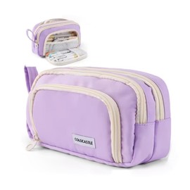 COLOCASTLE Pencil Case with 3 Compartments Pencil Case Large Capacity Pencil Case Girls Boys Teenagers Adults Pencil Case with Carry Handle for School Office, purple, School bag