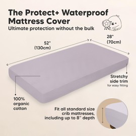 Waterproof Crib Mattress Protector Cover Fitted - 2-Pack Quiet Baby Mattress Topper Crib Sheets, 52" x 28" Quilted Cotton Toddler Baby Pad Sheet Liner, Easy Fit, Durable (Thistle)