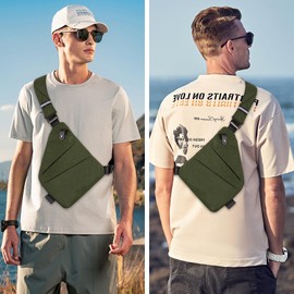 Fantysancket Anti Theft Crossbody Travel Bag for Women Men,Multi-pocket Crossbody Bag,Slim Sling Bag with Adjustable Strap (Army Green-Left Shoulder)