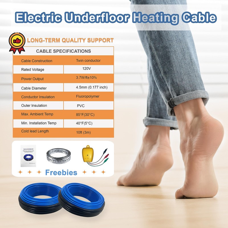 Electric Heated Floor Cable Underfloor Heating System Kit with Cable