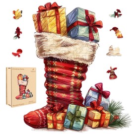 Ruikiyart Wooden Puzzles for Adults Christmas Stockings Jigsaw Puzzles 150Pcs Unique Shapes Wood Puzzles Lucky Christmas Puzzles Fabulous Gift for Kids and Adults on Christmas 9.5x11.4 Inches