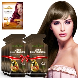 Herbishh Hair Color Shampoo 10 Sachet +1 Argan Hair Mask Pouch | 3 in 1 Hair Dye | PPD Free | Easy to Use | Gray Coverage | Travel Size | Available in 6 Colors | Long Lasting Hair Color (Linen)