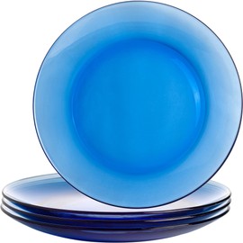 STPGoods Glass Dinner Plates - Set of 4, Blue Cobalt Borosilicate Glass Eating Plates, 10.5-Inch Glass Dinnerware, Round Serving Dishes, Microwave and Dishwasher Safe