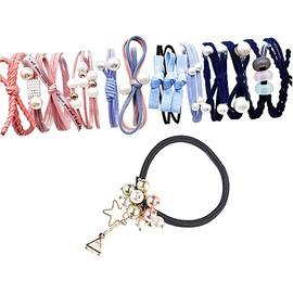 Hair Rubber Bands, Fashionable, Set of 13, Women's Hair Accessories, Hair Clip, Reddis, Ring Rubber, Simple, Cute, Rubber Ladies' Pearl Hair Band (Pink, Light Blue, Black), Plastic